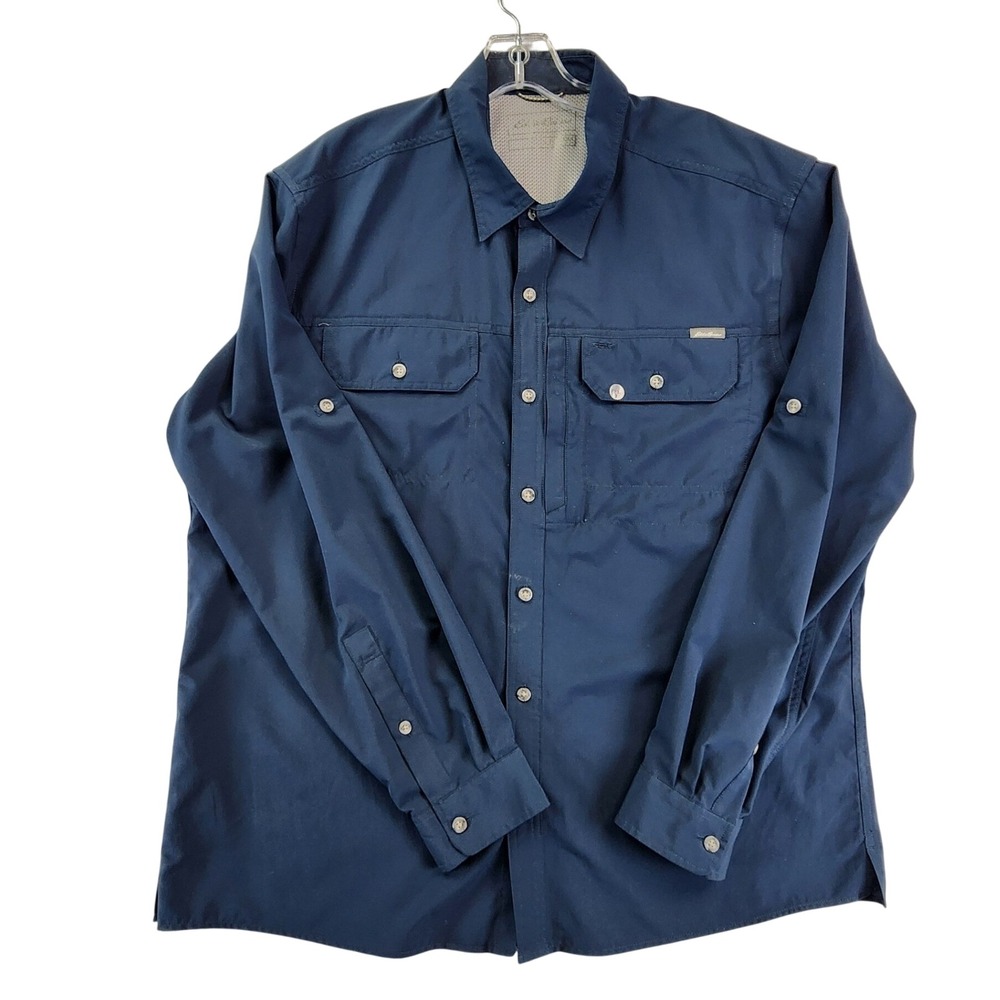 Eddie Bauer Mens Large Blue Fishing Shirt Hiking Outdoor Gorpcore Utility Vented